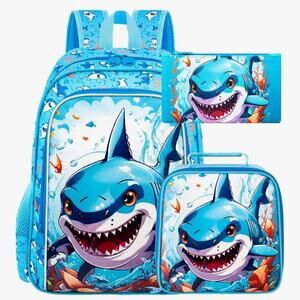 NWOT CCJPX 3PCS Shark Backpack for Boys, 16 Inch Kids Water Resistant Preschool